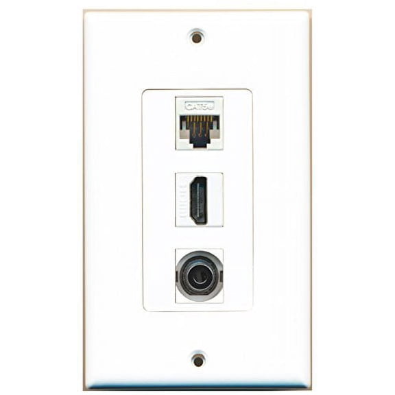 RiteAV - 1 Port HDMI and 1 Port 3.5mm and 1 Port Cat5e Ethernet White Decorative Wall Plate