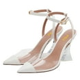 thumbnail image 4 of FSJ Women Classic Pointed Closed Toe Pumps Clear Chunky Block High Heel Ankle Strap Sandals Comfort Daily Work Shoes Size 9 White, 4 of 5