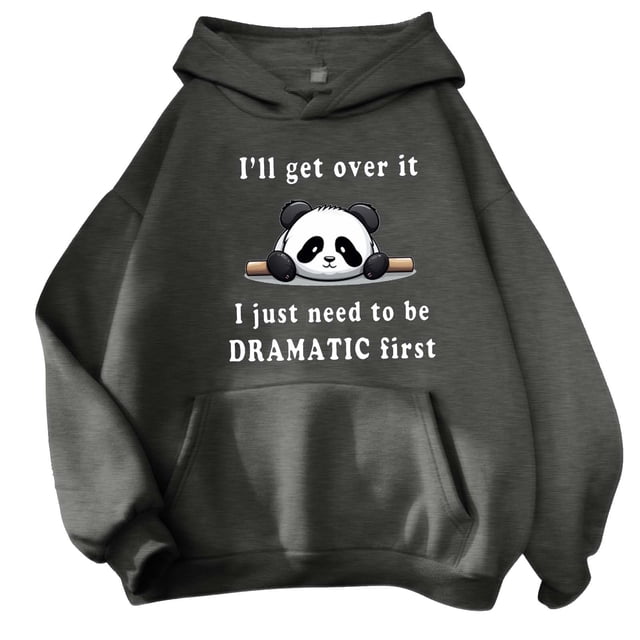 Gibobby Sudaderas universitarias con capucha Sudadera con capucha con estampado de panda y para mujer con bolsillo con cordón (Gris, XXL)