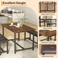thumbnail image 5 of Garvee 3 Piece Dining Table Set for 4, Modern Industrial Wooden Kitchen Table with 2 Upholstered Benches, Space Saving Metal Frame Dining Set for Living Room, Dining Room, Apartment, 5 of 7