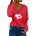 thumbnail image 1 of Camiseta de manga larga informal con cuello en V para mujer Pompotops  gfhjh22174, 1 of 4