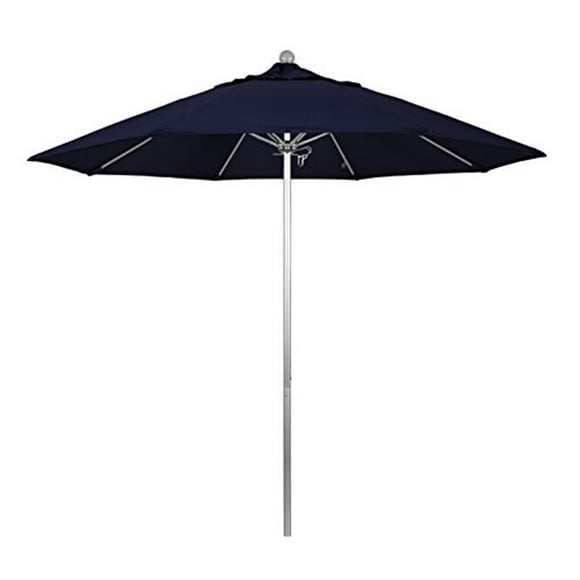 California Umbrella ALTO908002-SA39 9 ft. Round Aluminum & Fiberglass Umbrella, Push Open & Silver Pole - Pacifica Navy Blue