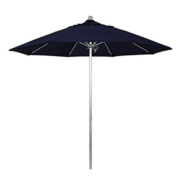 California Umbrella ALTO908002-SA39 9 ft. Round Aluminum & Fiberglass Umbrella, Push Open & Silver Pole - Pacifica Navy Blue