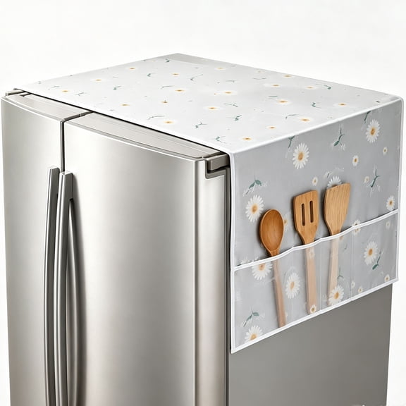 Refrigerator Dust Cover with Storage Pockets, Waterproof & Washable Fridge Top Protector, Multi-Use for Oven Washer Dishwasher Kitchen Appliances