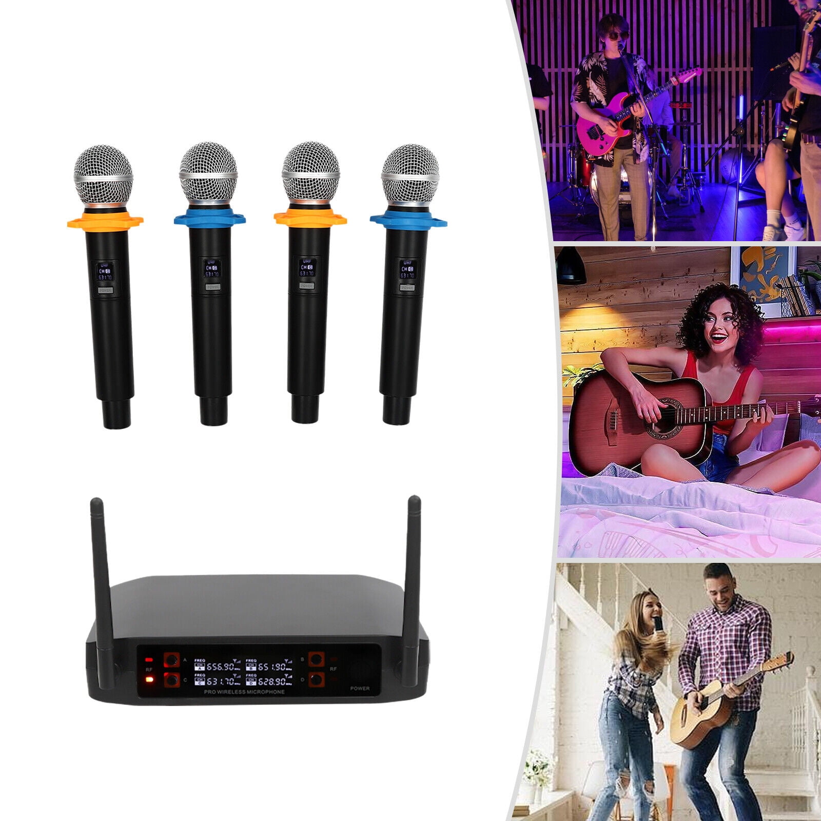 Wireless Microphone System with 4 Hand-held Microphones, 65.62ft Range, for Parties, DJs, Weddings, Karaoke, Home, KTV
