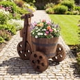 thumbnail image 2 of Gymax 2PCS Rustic Wood Tricycle Planter w/Barrel Pot & Drainage for Patio Garden, 2 of 10