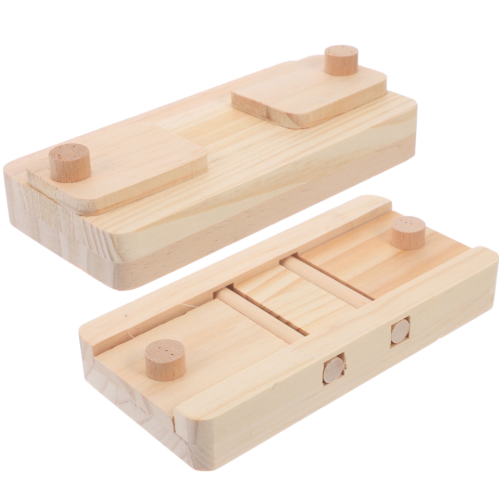 Tineasur Beige Wooden Hamster Food Hiding Box Safe Durable Small Pet Foraging 2Pcs