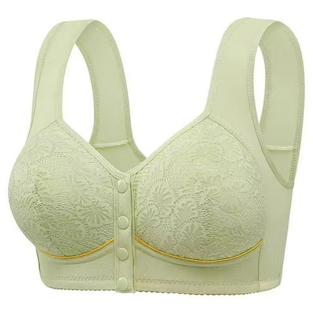 Ukumplol Bras for Women No Underwire No Underwire Bras Full Coverage High Support Bralettes Front Closure Wireless Bra Supportive Bras for Women Front Close Bras for Older Women Green L