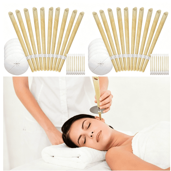 20 Pcs Golden Yellow Beeswax Ear Candles, Home Spa Relaxation Set with Storage Box, Protection Discs and Cotton Swabs