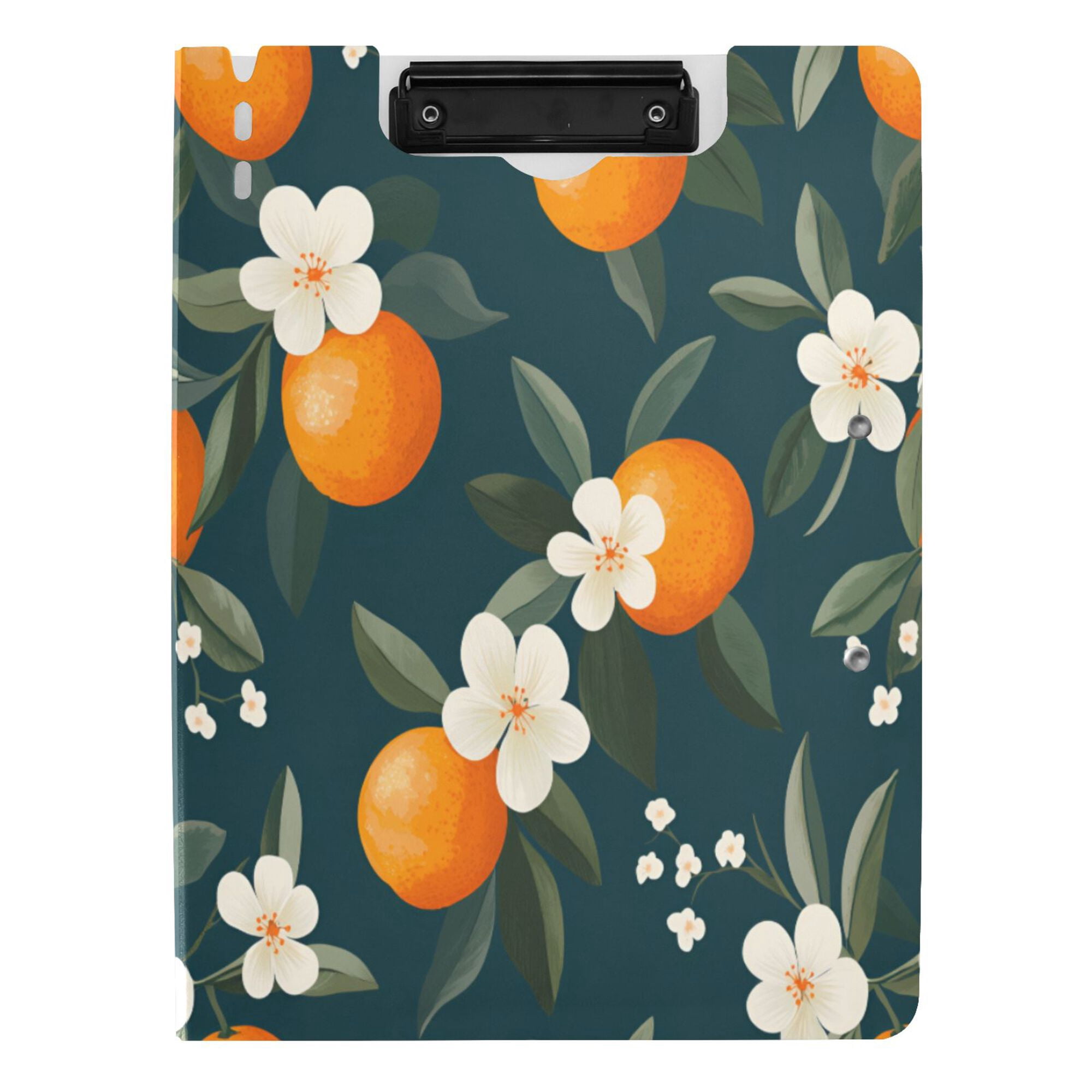 FORMRS A4 Clipboard Folder with Pen Holder Horizontal Foldable School Office Binder, Floral Oranges