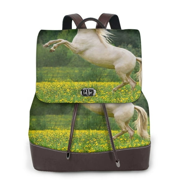 Easygdp Horse Rearing Up In The Field Print Leather Backpack Purse Ladies Shoulder Bag Fashion Work Travel Handbags for Women