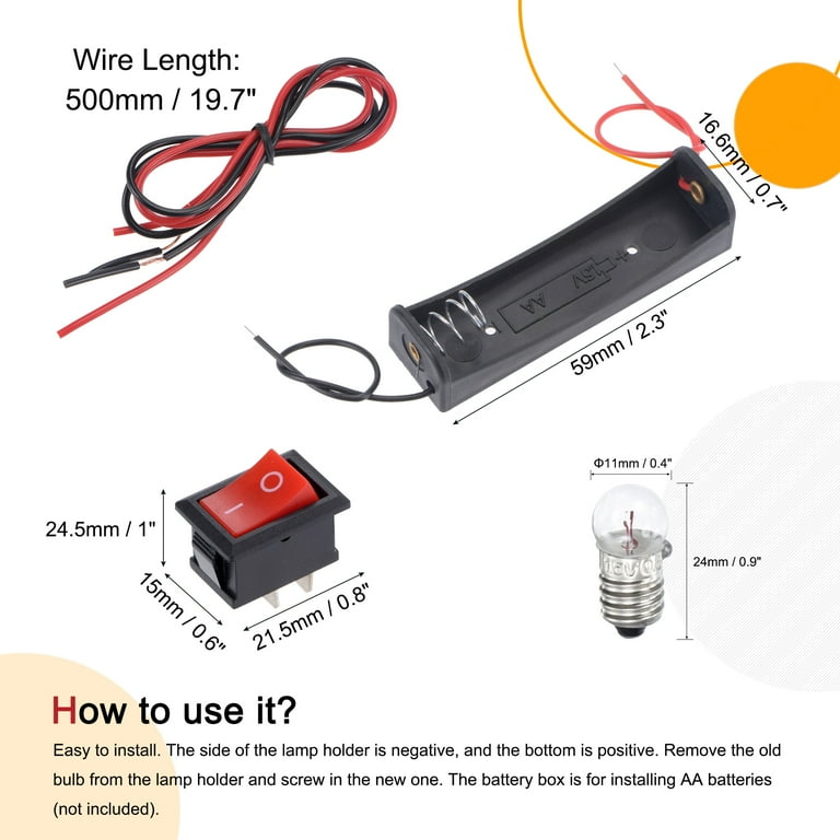 forslag forsvar Kreta Uxcell Electrical Circuit Experiment Set with 1.5V E10 Bulbs, Battery  Case/Button Switch/Lamp Holder, 2Pcs Wires - Walmart.com
