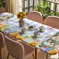 thumbnail image 3 of Easter Rabbits Table Cloths for 8 Foot Rectangle Tables, Watercolor Eggs Flowers Butterflies Purple Plaid Patio Waterproof Elastic Fitted Tablecloths, Washable Rectangular Table Cover for Camping, 3 of 8