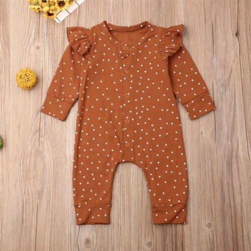 Combinaison à Pois pour Tout-Petit Fille, Manches Longues Volantées, Barboteuse, Tenue