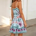 thumbnail image 6 of VBVC Women's Boho Floral Spaghetti Strap V Neck Dress , Ladies' Summer Ruffle Hem Swing Slip Dress , Casual Beach Vacation Mini Dresses For Women,Blue,S-2XL, 6 of 6