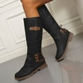 thumbnail image 2 of Flat Heel Knee High Boots Women Retro Fold Over Leather Round Toe Tall Riding Booties Zipper Winter Fall Boots, 2 of 7