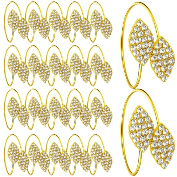 Gold Leaf Napkin Rings for Wedding, Bulk 100 PCS Zinc Alloy Sparkling Napkin Rings, Elegant Double Leaf Table Decoration for Party