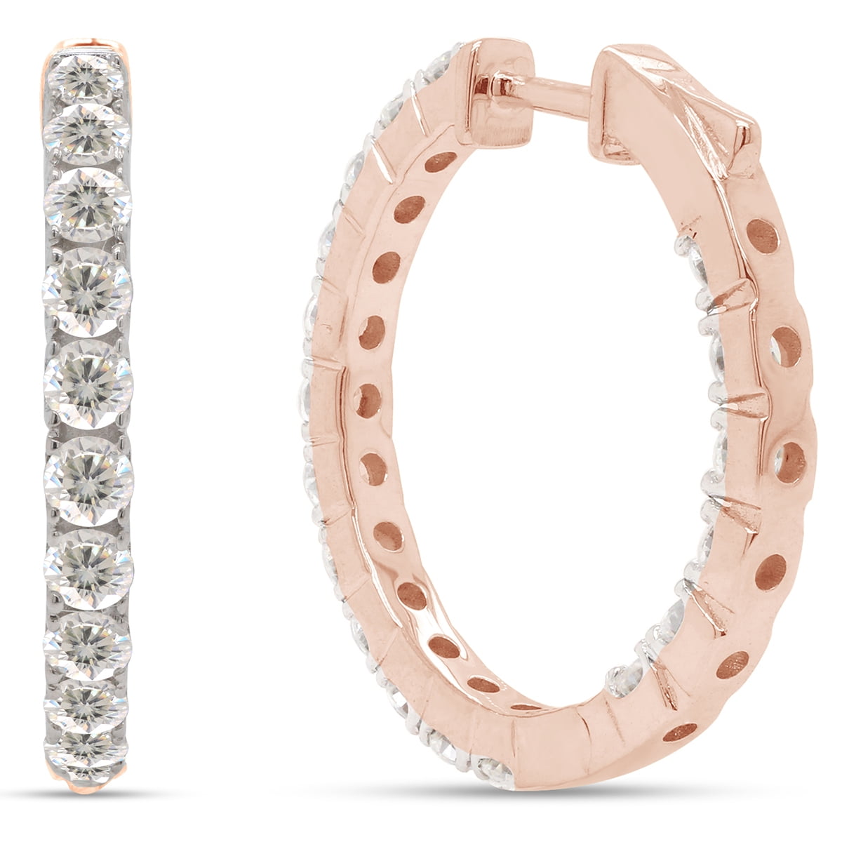 AFFY 2.10CT Round Moissanite Diamond Inside Outside Hoop Earrings for Women 14K Rose Gold over Silver