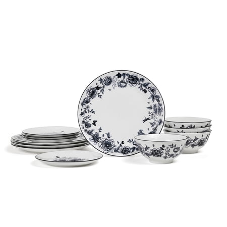 Stone Lain Esme 12-Piece Dinnerware Set Porcelain, Service for 4, Black