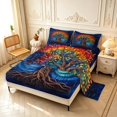 thumbnail image 2 of Homewish Colorful Tree Of Life Bed Sheets,Vintage Botanical Full Size Sheets,Navy Orange,4 Pieces,1 Flat Sheet, 1 Fitted Sheet and 2 Pillowcases, 2 of 6