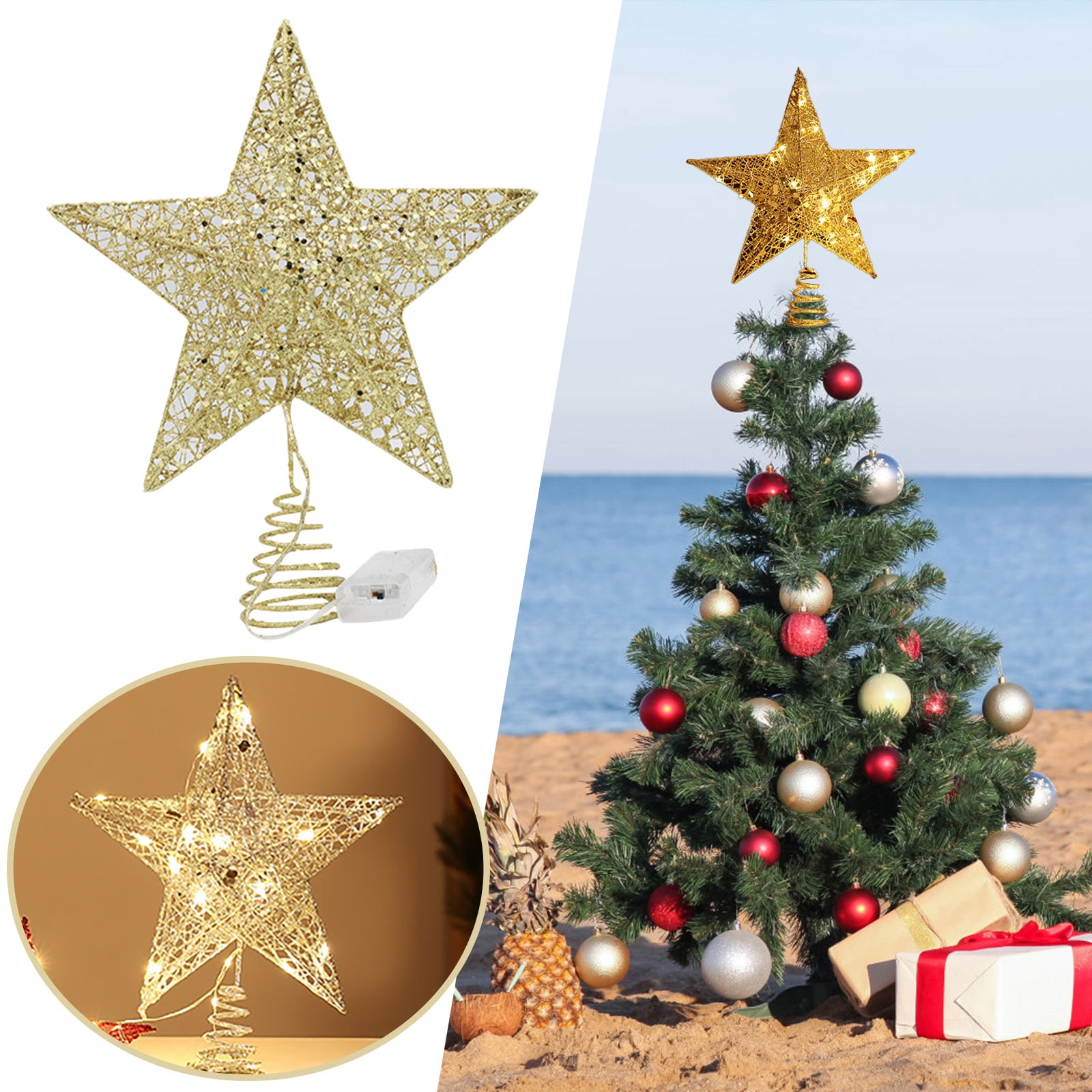 Kraft & Glitter Gem Starburst Tree Topper - Gold