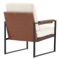 thumbnail image 3 of Tcbosik Accent Armchair, Modern Reading Chair with Iron Frame, Comfy Upholstered Leisure Chair with Pillow for Living Room, Bedroom, Balcony, Beige Linen, 3 of 8