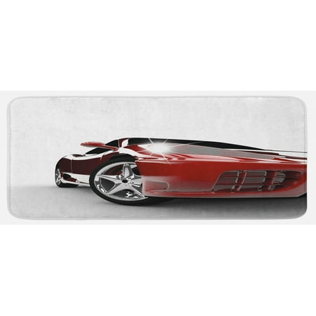 

Teen Room Kitchen Mat Modern Automotive Vivid Toned Car Back View Prestige Passion Image Plush Decorative Kitchen Mat with Non Slip Backing 47 X 19 Black and Ruby by Ambesonne