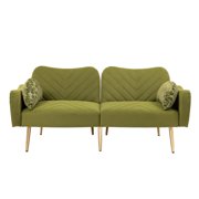 Luccalily Bed Sofa for Living Room 65 inch, Mid Century Modern Velvet Love Seats Sofa with 2 Bolster Pillows, Loveseat Armrest for Bedroom, Apartment, Home Office