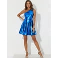 thumbnail image 4 of DARING DIVA Metallic Sleeveless Disco Holographic Dress M Royal Blue, 4 of 6