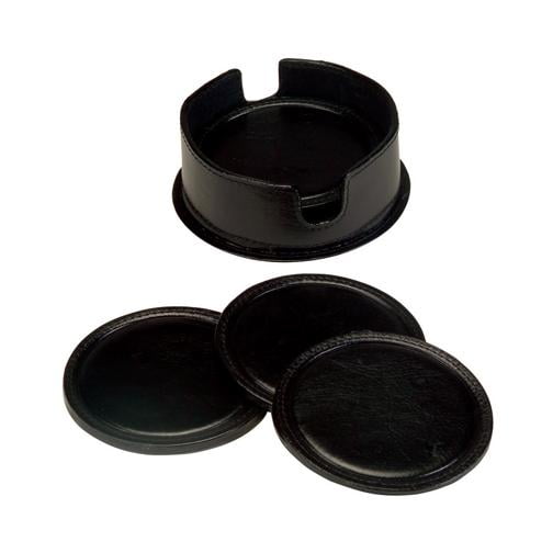 Royce Leather 6 Genuine Leather Round Coasters in Genuine Leather Case