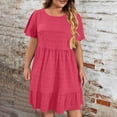 thumbnail image 2 of Plus Size Dresses for Curvy Women 2025 Summer Short Sleeve Crew Neck Mini T Shirt Dress Pleated Ruffle Flowy Beach Sundresses, 2 of 7