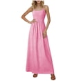 thumbnail image 5 of Efsteb Women's Square Neck Maxi Dress Smocked Waist Sleeveless Summer Beach Casual Fitted Plaid Checkered Long Dress (Pink,M), 5 of 6