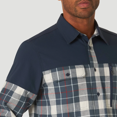 thumbnail image 2 of Wrangler Men's Plaid ATG Overlay Flannel Button-Down Shirt - (Dark Sapphire, Large), 2 of 3