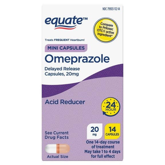 Equate Omeprazole Delayed Release Mini Capsules 20 mg, Frequent Heartburn Medicine, 14 Count, Compare to Prilosec OTC Active Ingredient