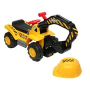 LEADZM Children's Excavator Toy Car Without Power Two Plastic Artificial Stones, A Hat