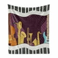 thumbnail image 1 of Opera Soft Flannel Fleece Throw Blanket, Cartoon Musical Instruments with Piano Guitar Saxophone Violin Print, Cozy Plush for Indoor and Outdoor Use, 50" x 60", Dark Mauve Multicolor, by Ambesonne, 1 of 5