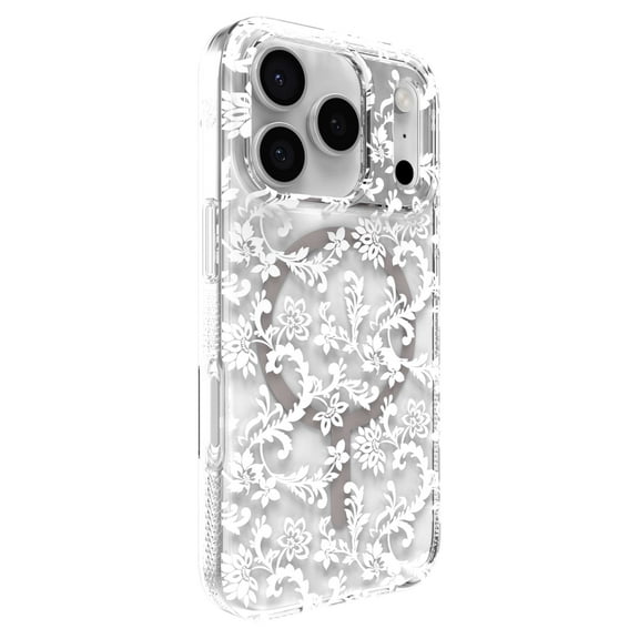 ZAGG Milan Snap Case for iPhone 17 Pro - White Boho Blossom Graphene Strengthened Phone Case with Drop Protection (13ft/4m) Textured Edges & Sparkle Design MagSafe Charging Compatible