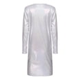 thumbnail image 4 of Zaldita Women Shiny Metallic Long Sleeves T-shirt Dress Loose Fit Bodycon Mini Dress Club Party Short Silver 180, 4 of 7