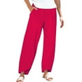 thumbnail image 2 of Red Womens Sweatpants Women's Linen Wide Leg Pants Casual Loose High Waist Beach Haren Pants Pockets Sweatpants Womens Fashion, 2 of 6