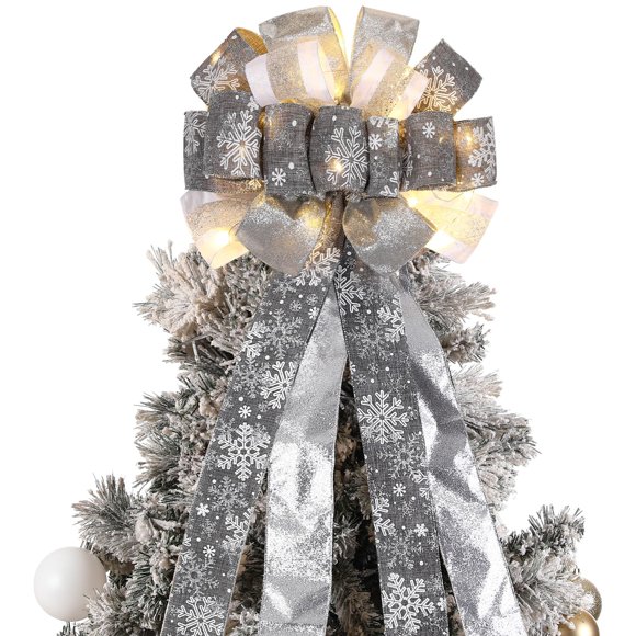 Decoración para árbol de Navidad Zeyune, 30 x 113 cm, con luces LED, color plateado
