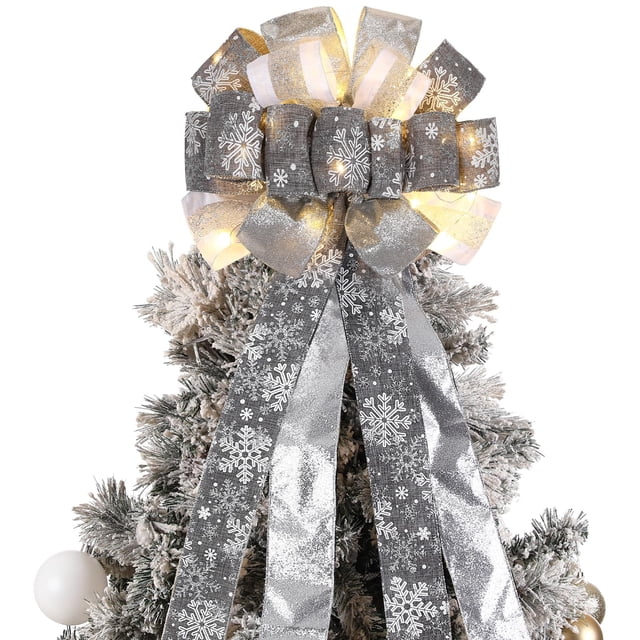Decoración para árbol de Navidad Zeyune, 30 x 113 cm, con luces LED, color plateado