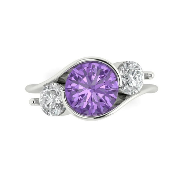 Three-Stone Engagement Ring for Women - 3.5ct Simulated Alexandrite in 18K White Gold Promise Ring