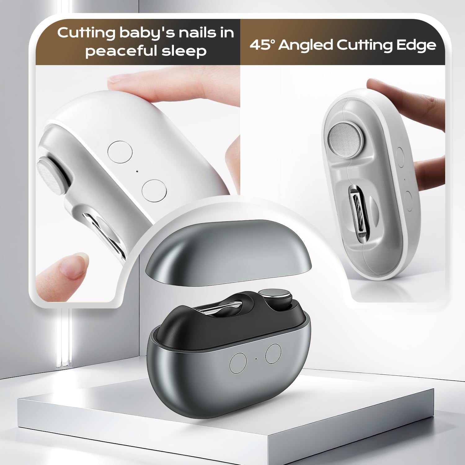 Electric Nail Clipper, 3-in-1 Electric Nail Trimmer & Polisher with LED Light, Easy-Grip Rechargeable Nail Cutter with Built-in Storage for Home & Travel Use (White)