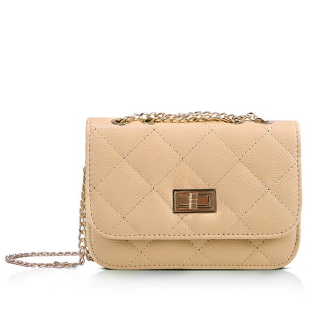 - HDE Women's Small Crossbody Handbag Purse Bag with Chain Shoulder Strap (Beige)