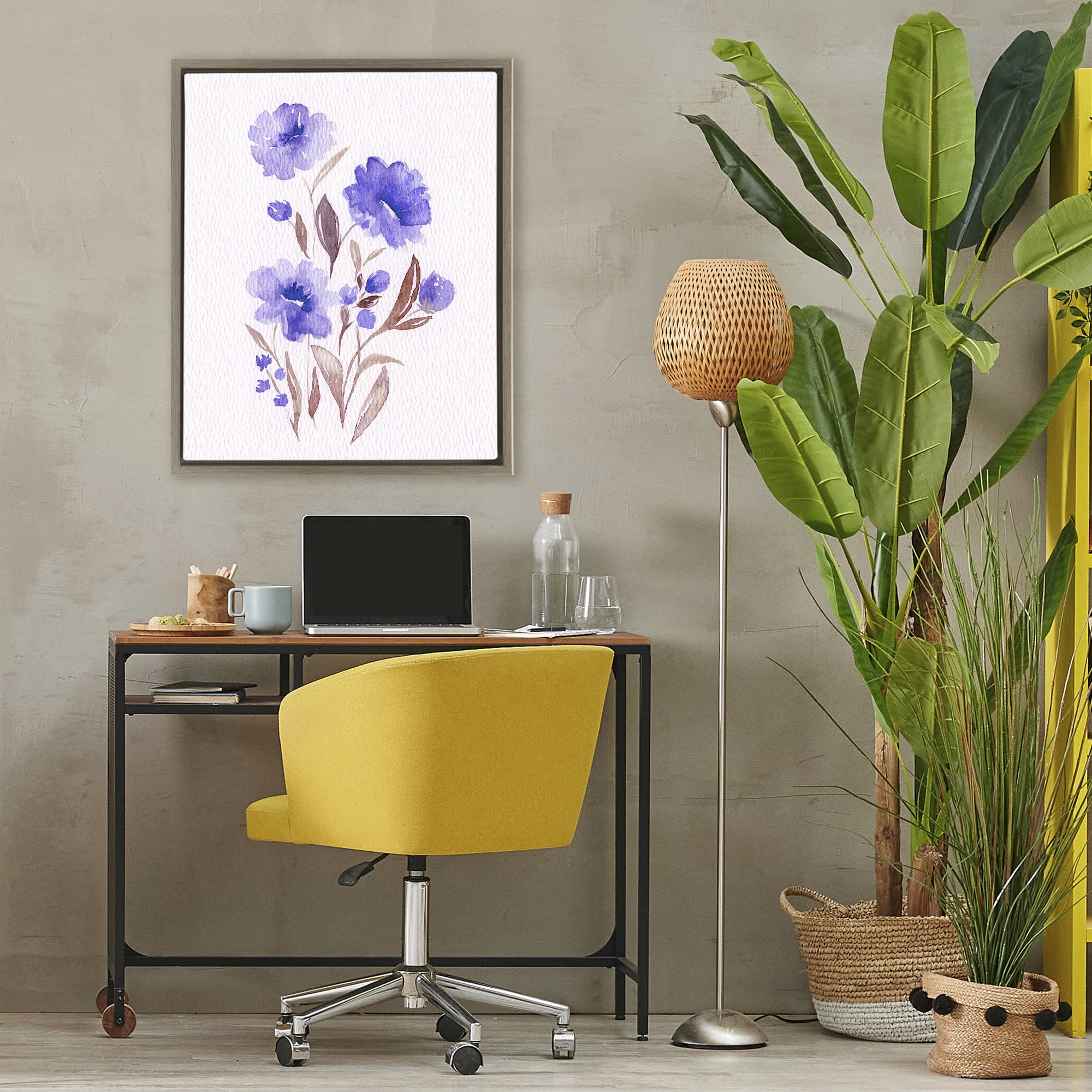 Stupell Industries Watercolor Purple Blossoms Brown Framed Floater Canvas Wall Art, design by Leah Noel Art