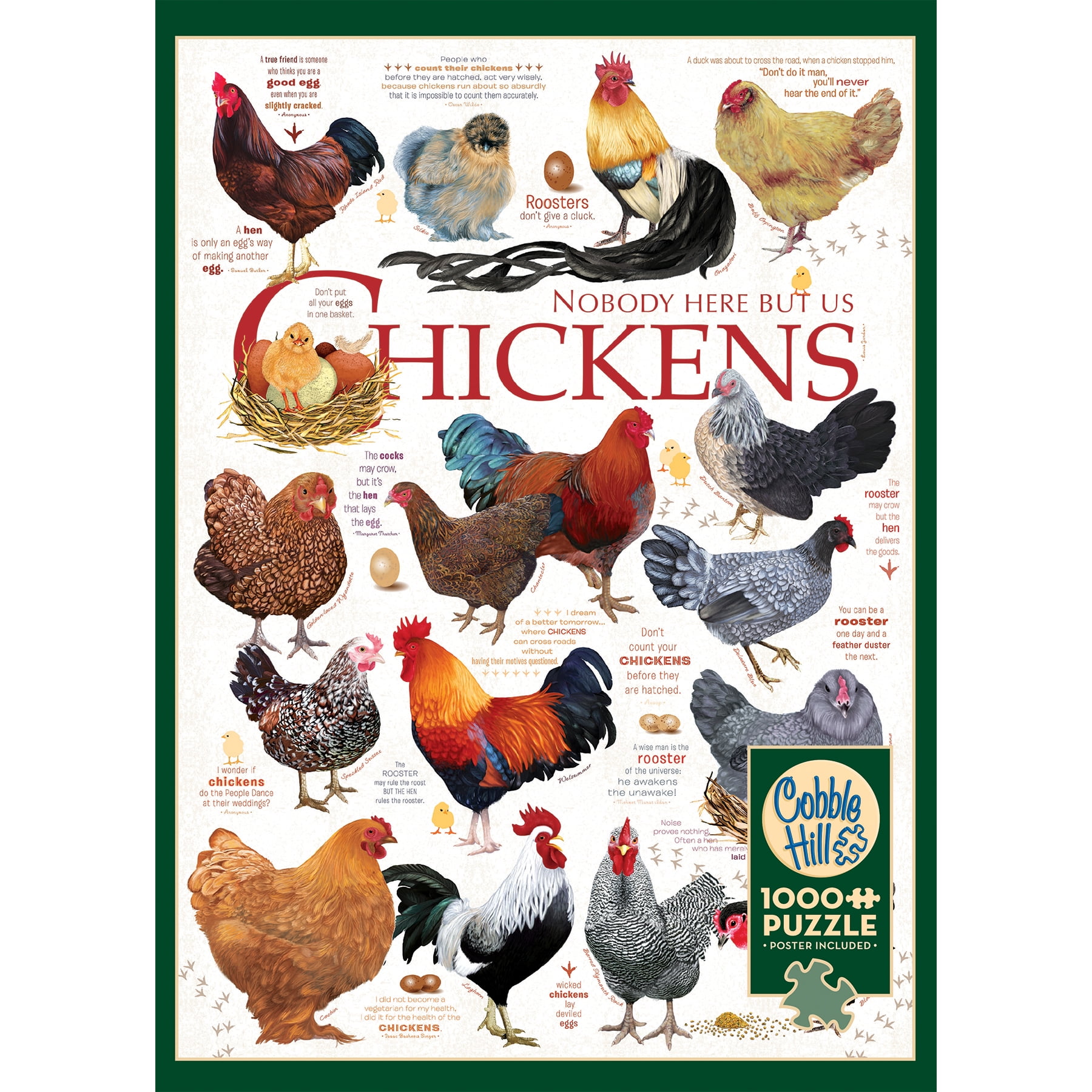 Cobble Hill 1,000 piece puzzle - Chicken Quotes - reference poster included