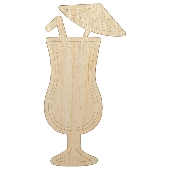Daiquiri Cocktail Umbrella Drink Wood Shape Unfinished Piece Cutout Craft DIY Projects - 4.70 Inch Size - 1/8 Inch Thick