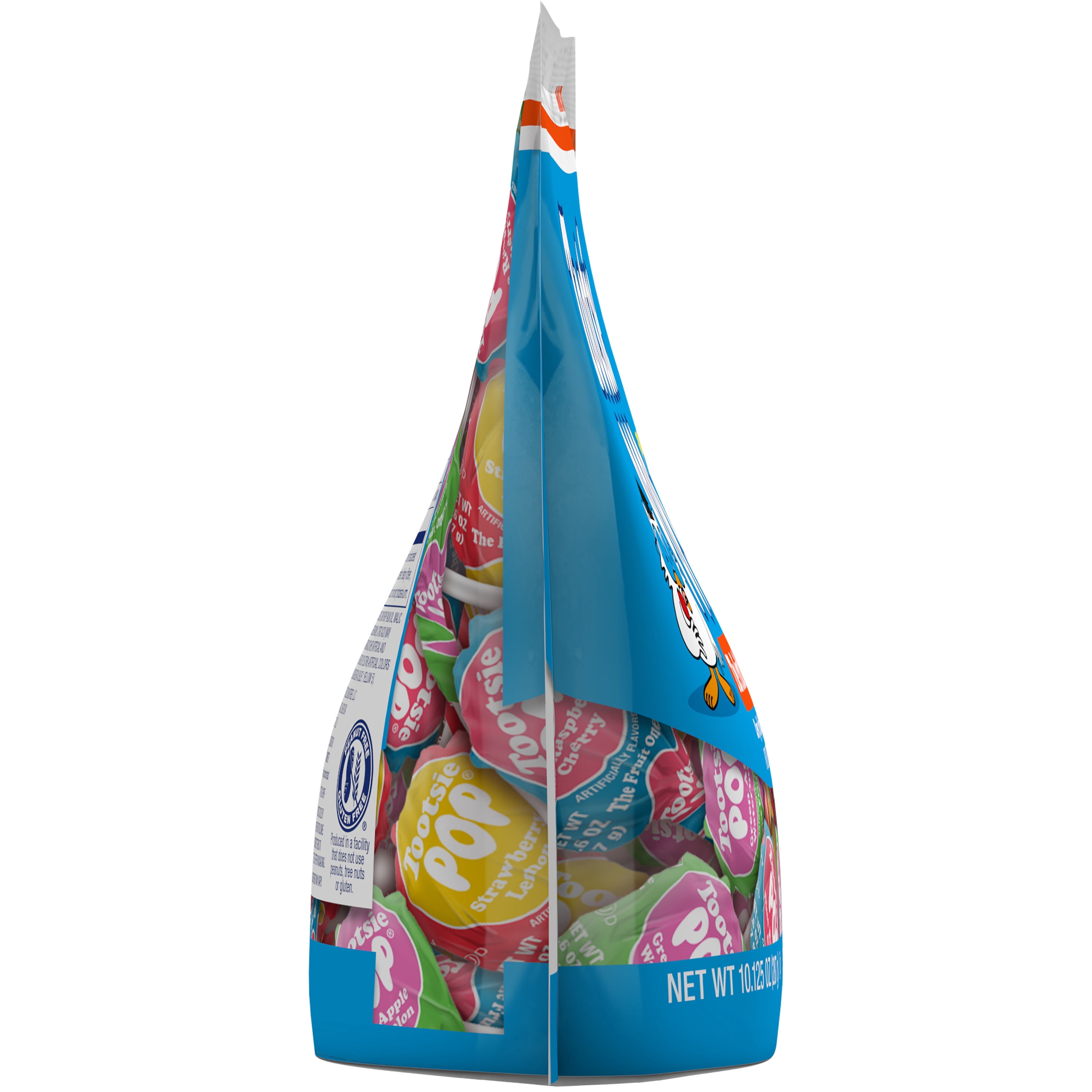 Tootsie Pops, The Fruit Ones, 10.125 oz. Bag. Peanut Free, Gluten Free. Contains Milk and Soy.