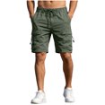 thumbnail image 1 of Elastic Waist Cargo Shorts for Men Solid Color with Pockets Button Bandage Casual and Fashionable Shorts, 1 of 9