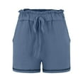 thumbnail image 7 of Womens Shorts with Pockets Summer Casual Shorts for Women Waist Casual Lightweight Adjustable Knot Loose Blue, 7 of 7